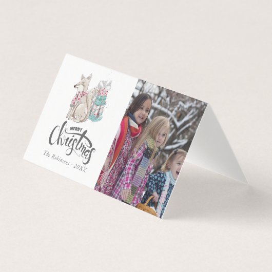 かわいい水彩の冬のキツネのクリスマス写真 (正面)