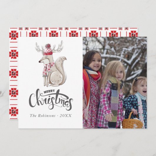 かわいい水彩の冬のキツネのクリスマス写真 シーズンカード (正面/裏面)