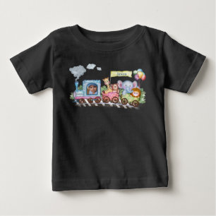 かわいい水彩の列車 ベビーTシャツ