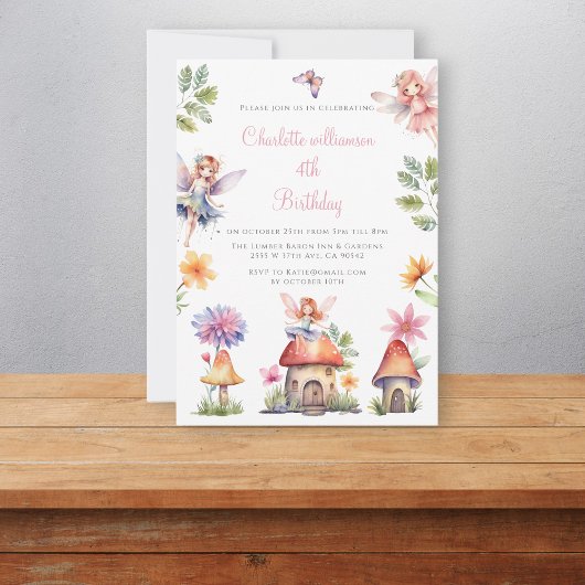 かわいい水彩の妖精の庭の誕生日 招待状