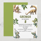 かわいい水彩の子供たち恐竜テーマの誕生日 招待状 (正面/裏面)