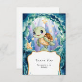 かわいい水彩の子供のカメの誕生日 サンキューカード (正面/裏面)