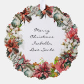 かわいい水彩の子犬と花のリース オーナメントカード (裏面)