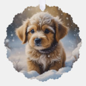 かわいい水彩の子犬と花のリース オーナメントカード (正面)