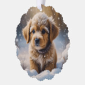 かわいい水彩の子犬と花のリース オーナメントカード (左)