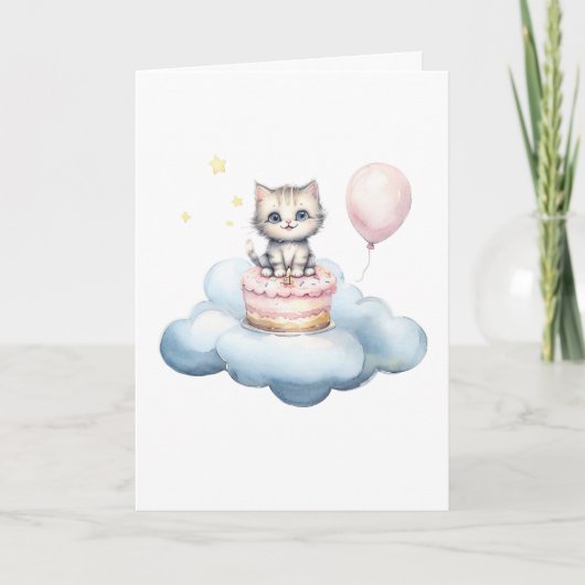 かわいい水彩の子猫の誕生日カード カード (正面)