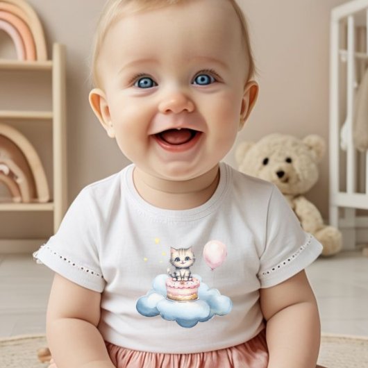 かわいい水彩の子猫の誕生日ベビーTシャツ トドラーTシャツ