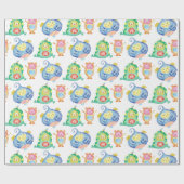 かわいい水彩の小さなモンスターのパターン ラッピングペーパー (フラット)