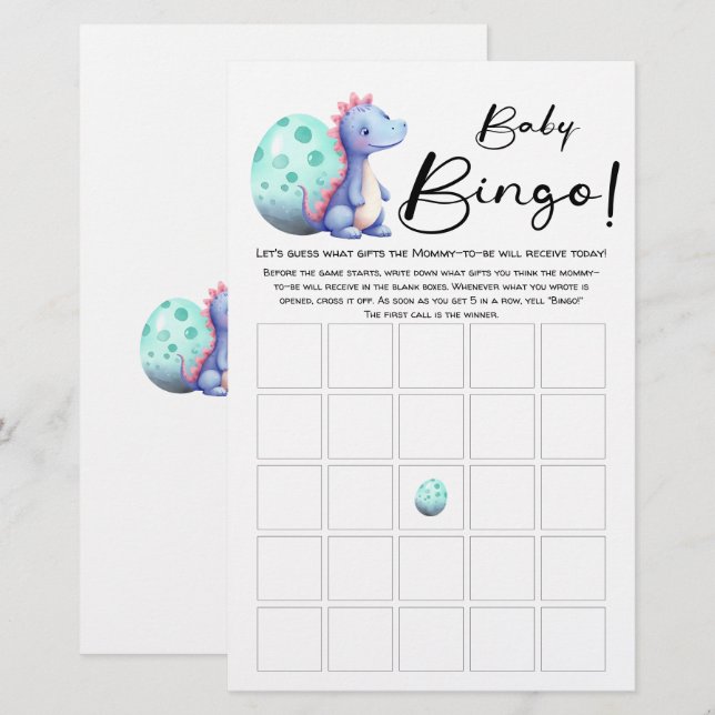 かわいい水彩の小さな恐竜の赤ちゃんビンゴゲーム (正面/裏面)