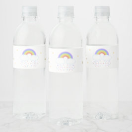 かわいい水彩の月と星の虹色のベビーシャワー ペットボトルラベル