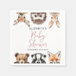 かわいい水彩の森の動物の女の子のベビーシャワー スタンダードカクテルナプキン