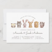 かわいい水彩の森林動物たちのベビーシャワー 招待状 (正面)