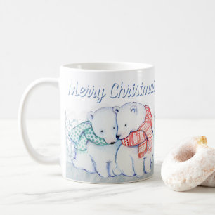 かわいい水彩の極彩クマがメリークリスマス コーヒーマグカップ