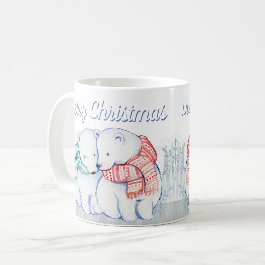 かわいい水彩の極彩クマがメリークリスマス コーヒーマグカップ (正面左)