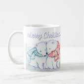かわいい水彩の極彩クマがメリークリスマス コーヒーマグカップ (左)
