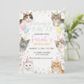 かわいい水彩の猫の子供の誕生日 招待状 (スタンド正面)