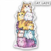 かわいい水彩の猫、猫好きのためのミニマルなカスタムデザイン シール (正面)