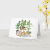 かわいい水彩の眠る猫とハウスプランツ カード (黄色い花)
