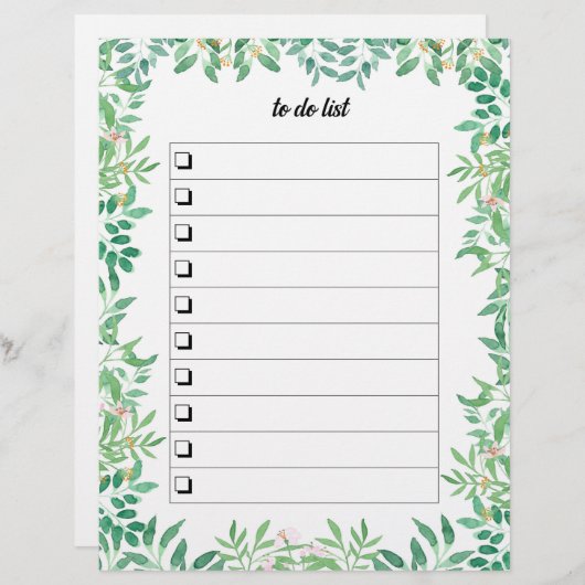 かわいい水彩の緑色のタスクリスト レターヘッド (正面/裏面)