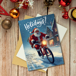 かわいい水彩の自転車に乗ったサンタクロースのクリスマスカード シーズンカード
