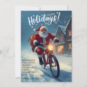 かわいい水彩の自転車に乗ったサンタクロースのクリスマスカード シーズンカード (正面)