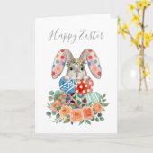 かわいい水彩の花のイースターうさぎの卵 カード (黄色い花)