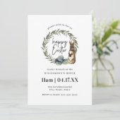 かわいい水彩の花輪のうさぎ イースターブランシュ 招待状 (スタンド正面)