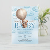 かわいい水彩の茶色のテディベアの気球 招待状 (スタンド正面)