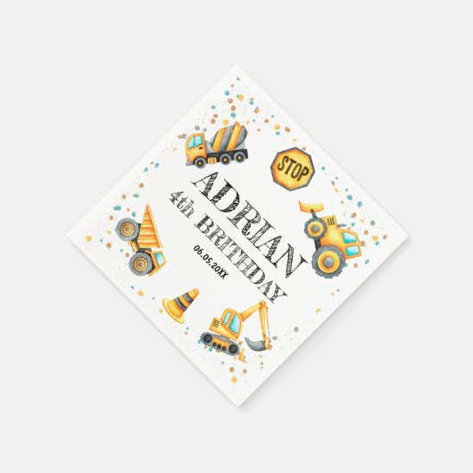 かわいい水彩の誕生日建築車 スタンダードカクテルナプキン (角)