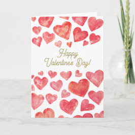 かわいい水彩の赤いハートでHappy Valentine's Day シーズンカード