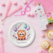 かわいい水彩の赤い子猫風船 誕生日 ペーパープレート (パーティー)