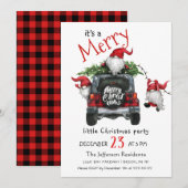 かわいい水彩の赤い小人のクリスマス パーティー 招待状 (正面/裏面)