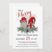 かわいい水彩の赤い格言リトルクリスマスパーティー 招待状 (正面/裏面)