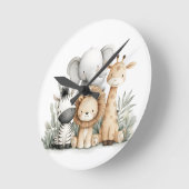 かわいい水彩の赤ちゃんサファリ動物グループプリント ラウンド壁時計 (傾斜)