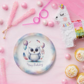 かわいい水彩の赤ちゃんフクロウの風船の誕生日  ペーパープレート (パーティー)
