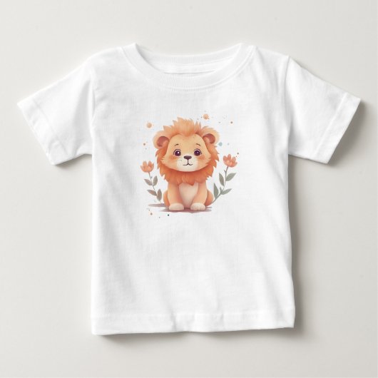 かわいい水彩の赤ちゃんライオン ベビーTシャツ (正面)