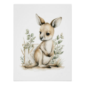 かわいい水彩の赤ちゃん動物とアルファベットの文字 ポスター