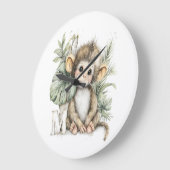 かわいい水彩の赤ちゃん動物アルファベットの猿 ラージ壁時計 (傾斜)