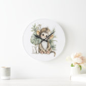 かわいい水彩の赤ちゃん動物アルファベットの猿 ラージ壁時計 (ホーム)