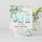 かわいい水彩の赤ちゃん恐竜の1歳の誕生日 招待状 (スタンド正面)