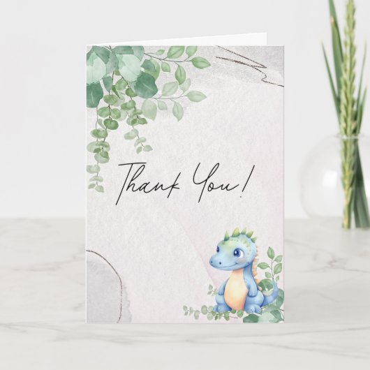 かわいい水彩の赤ちゃん恐竜1歳の誕生日 サンキューカード (正面)