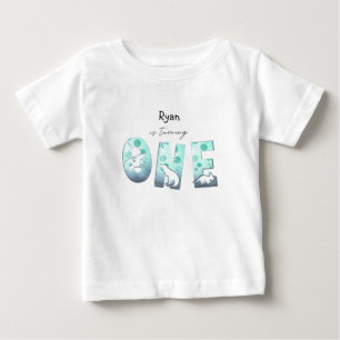 かわいい水彩の赤ちゃん恐竜1歳の誕生日 ベビーTシャツ