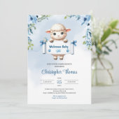 かわいい水彩の赤ちゃん羊とWelcome babyサイン 招待状 (スタンド正面)