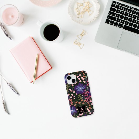 かわいい水彩の野の花のモノグラムイニシャル Case-Mate iPhoneケース