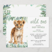 かわいい水彩の野生のライオンの赤ちゃんシャワー 招待状 (正面/裏面)