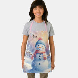 かわいい水彩の雪だるまがいる冬のワンダーランド エプロン