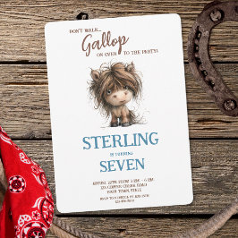 かわいい水彩の馬のポニー 青茶色 男の子 誕生日 招待状