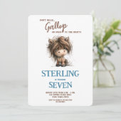 かわいい水彩の馬のポニー 青茶色 男の子 誕生日 招待状 (スタンド正面)