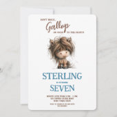 かわいい水彩の馬のポニー 青茶色 男の子 誕生日 招待状 (正面)