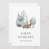 かわいい水彩の鹿の雪の冬の風景 シーズンカード (正面/裏面)